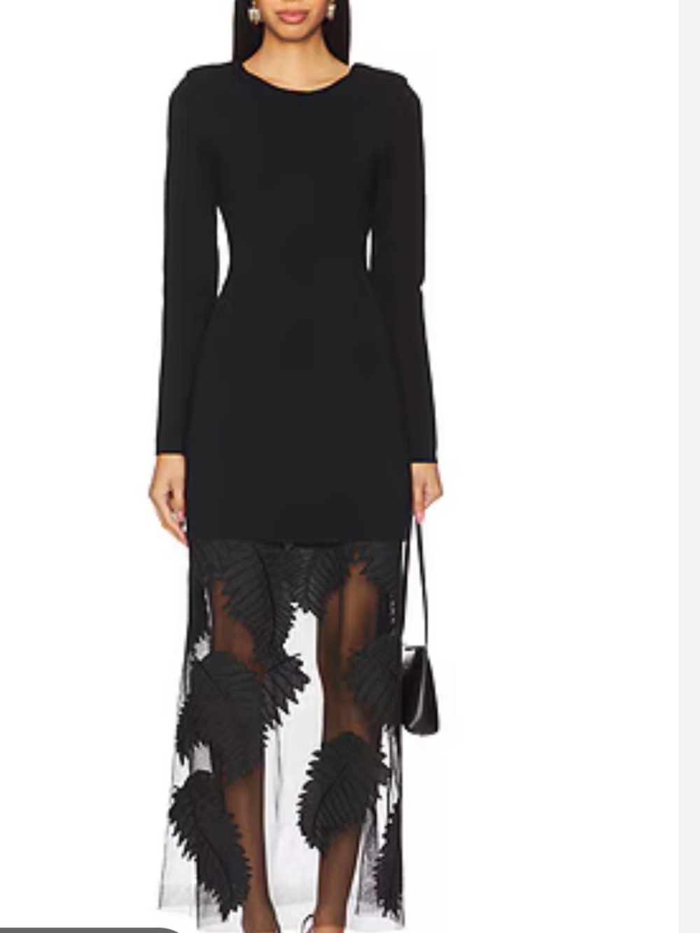 Aje Black High-Low Leaf-Embroidered Maxi Dress